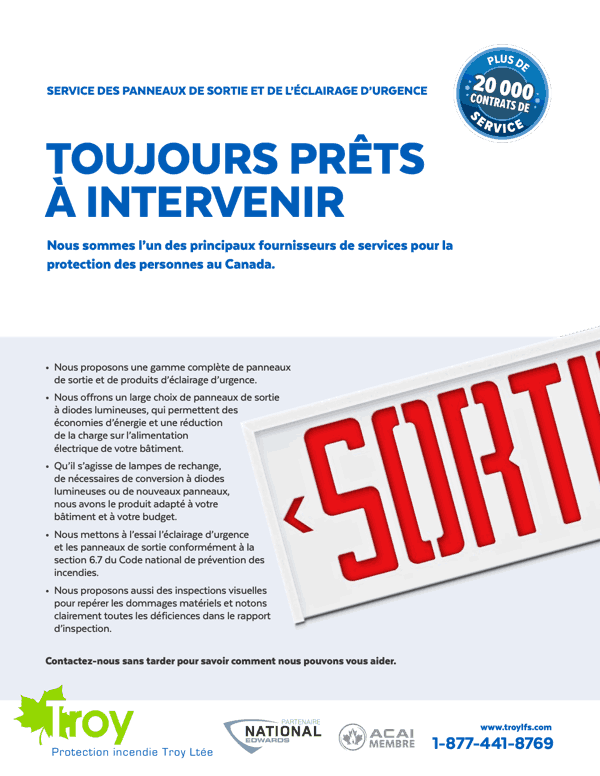 Éclairage d’urgence et indicateurs de sortie